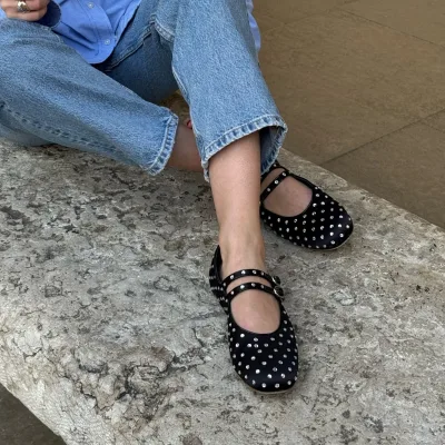 Ballerines Mary Jane noires à strass