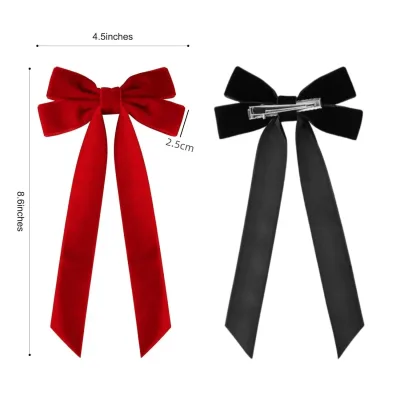 Barrette à cheveux en velours et long ruban – image 3