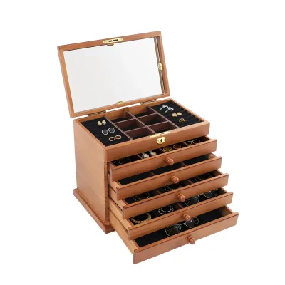 Boîte à bijoux brune à 6 niveaux avec miroir