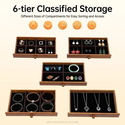 Boîte à bijoux brune à 6 niveaux avec miroir – image 2