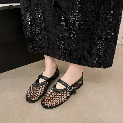 Chaussures plates femme à bout rond en maille – image 3