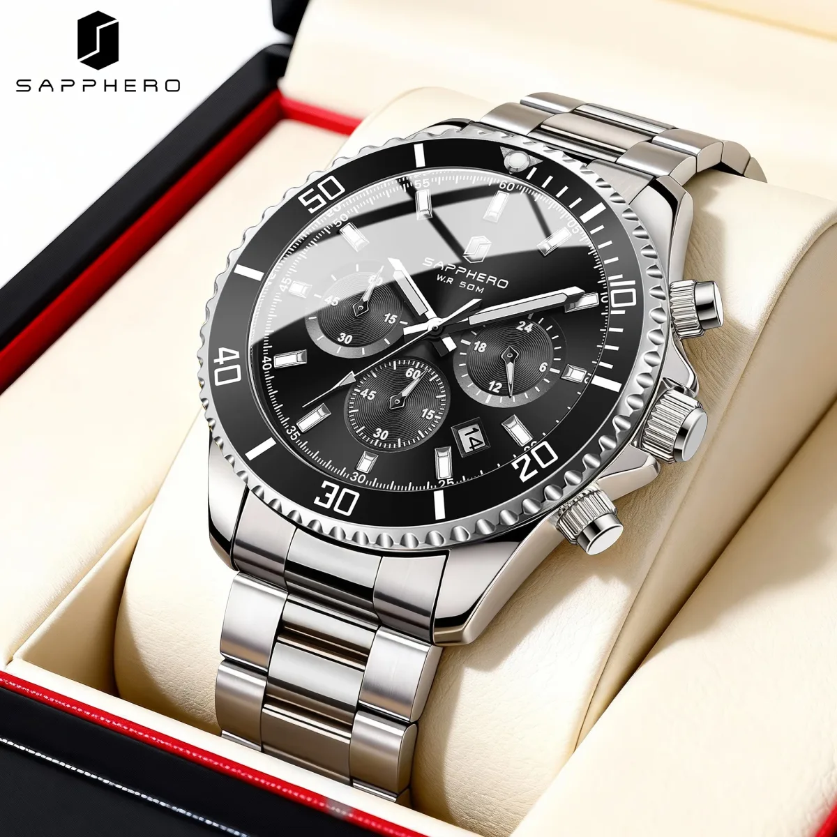 Montre chronographe homme acier inoxydable