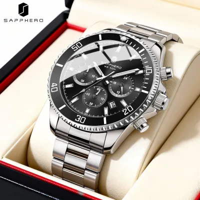 Montre chronographe homme acier inoxydable