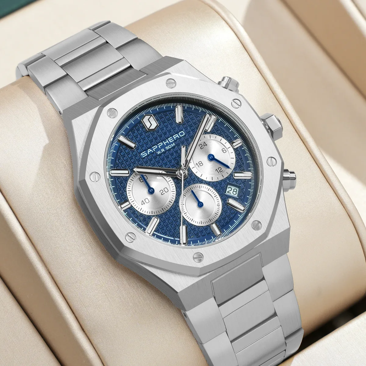 Montre chronographe homme cadran bleu