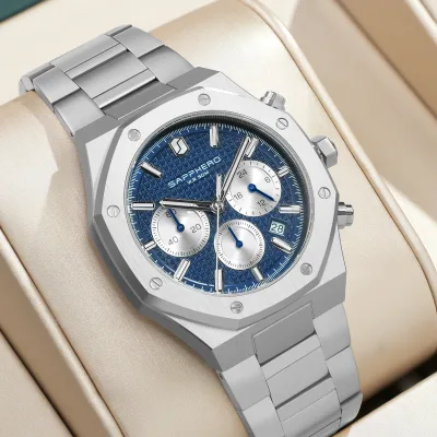 Montre chronographe homme cadran bleu