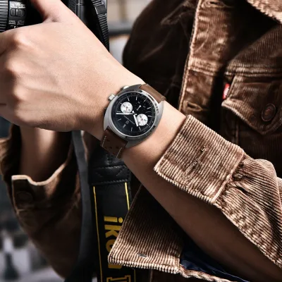 Montre homme quartz chronographe cuir – image 2