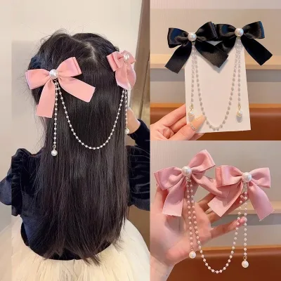 Pinces à cheveux velours nœud perlé enfant