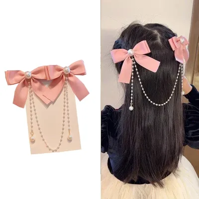 Pinces à cheveux velours nœud perlé enfant – image 2