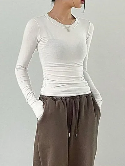 T-shirt femme à manches longues, col rond – image 2