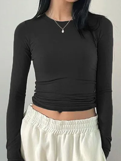 T-shirt femme à manches longues, col rond – image 3